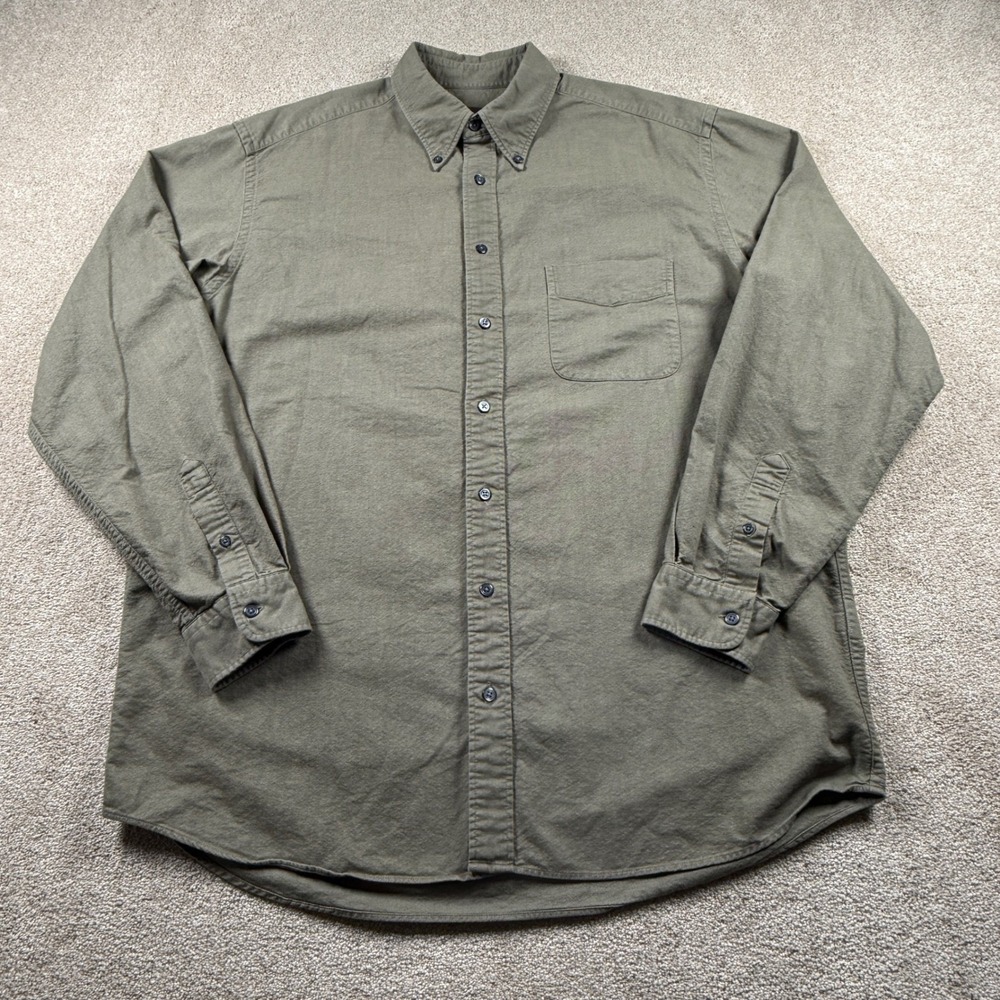 Eddie Bauer Mens Large Tall Long Sleeve‎ Button Down Shirt Green Oxord 90s - Picture 2 of 6